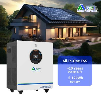 แบตเตอรี่ RPT 6KW อินเวอร์เตอร์พลังแสงอาทิตย์ 51.2V 100AH LiFePO4 แบตเตอรี่ลิตยูมสําหรับ 6KW 5.12KWh ระบบเก็บพลังงานบ้านทั้งหมดในหนึ่ง